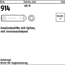 Gewindestift DIN 914 Spitze/Innen-6kt M16x 45 45 H 50 Stück