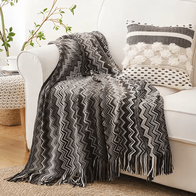 Inspire Curations Battilo Boho Knitted Throw Blanket With Tassels black 130x200cm