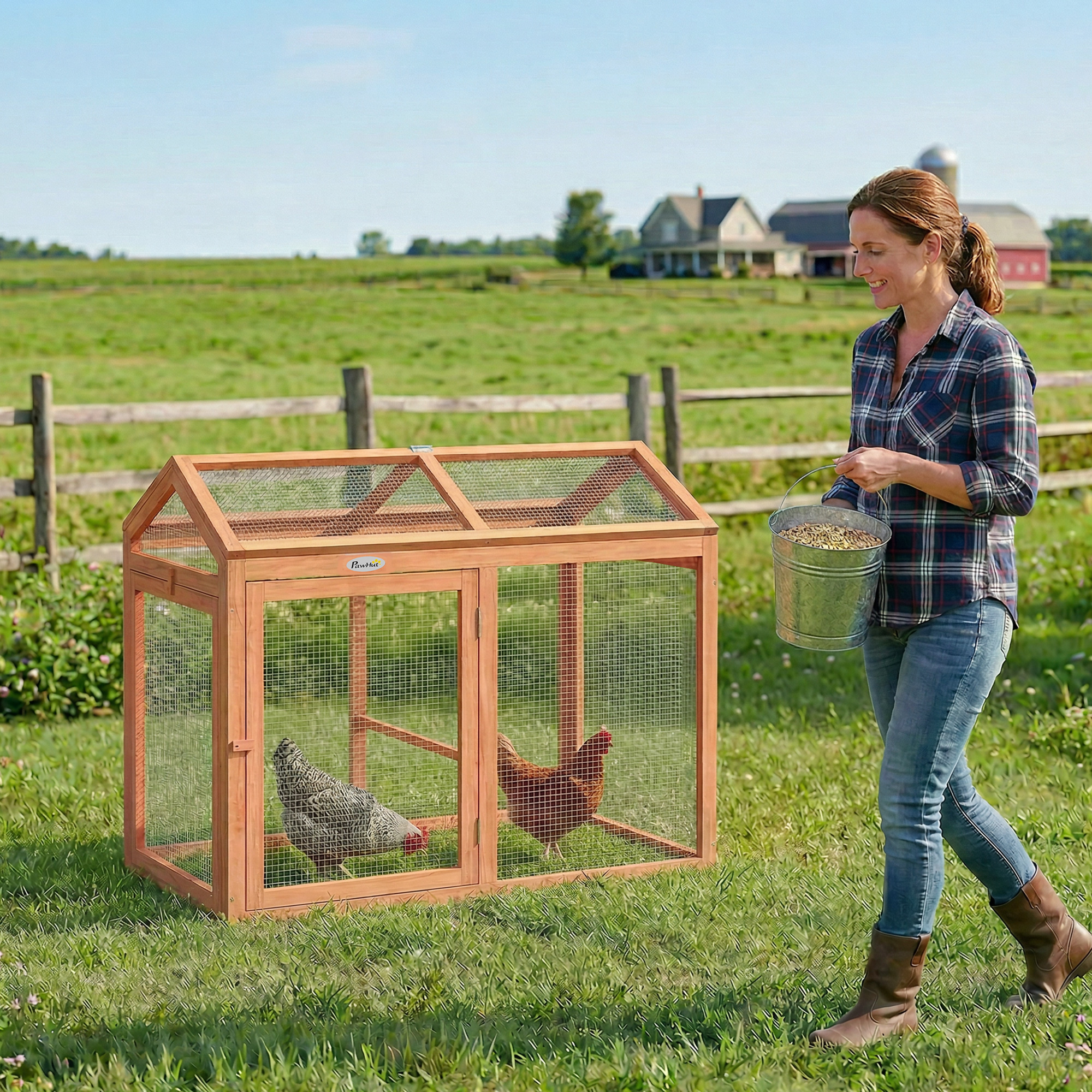 Pawhut Pollaio con recinto e posatoio per 2 galline, legno e metallo, 104x70,5x84 cm, Arancione   Aosom Italy