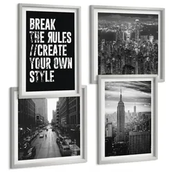 BILDER SET 4er Set - 50x50 cm & 40x60 cm Silberner Rahmen - Inspiration für Schwarz-Weiß-Darstellungen von Stadtstraßen