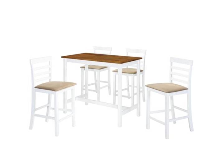 KFPOERTFGD 5-TLG. Bartisch & Stühle-Set, Massivholz-Gestell Braun/Weiß Rustikales Design, Robust & Stabil, Platzsparendes Ensemble, Pflegeleicht