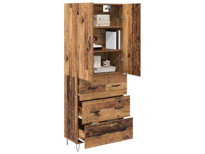 KTHLBRH Anrichte mit Schubladen aus altem Holz, 69,5 x 34 x 180 cm Mehrschichtiges Holz, 3 Schubladen, großer Stauraum, Metallgriffe, für Wohnzimmer oder Esszimmer