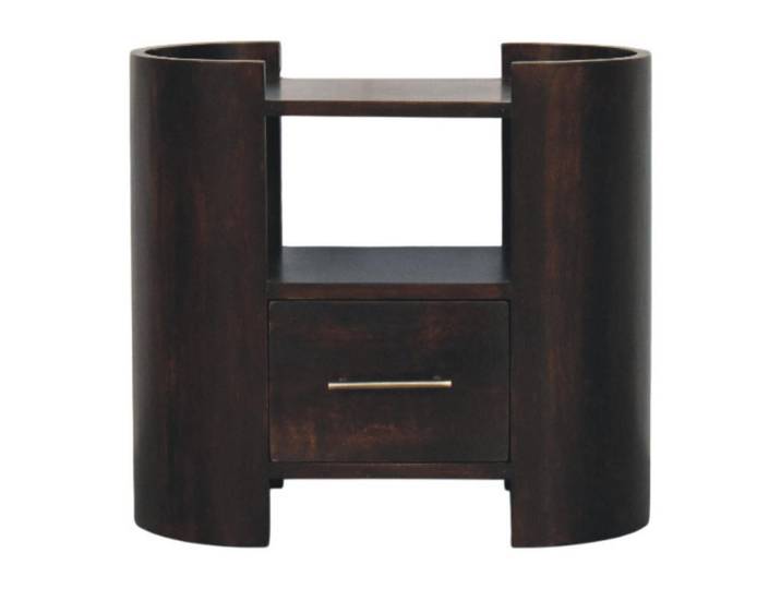 Artisan Furniture Nachttisch mit Samt-Mokka-Finish, 1 Schublade, 1 offene Ablage, dunkelbraun, Dunkelbraun, Holz, Echtholz,Mangoholz, Quadratisch, 55x50x30 cm, Schlafzimmer, Nachttische