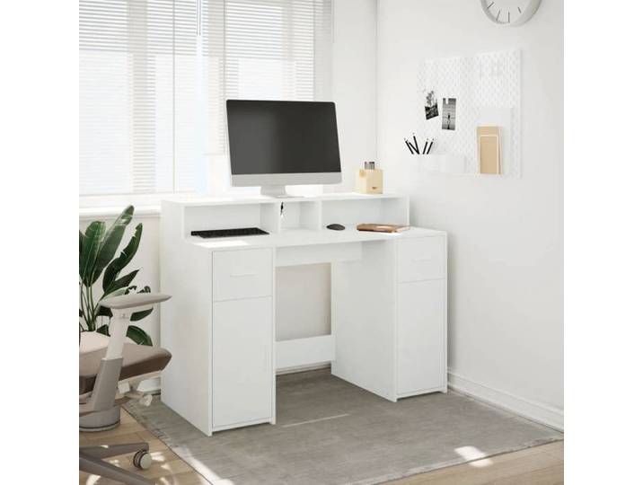 Bureau avec LED - - blanc - 120x55x91 cm - bois d'ingénierie - Éclairage LED - Charge maximale 90 kg - Charge maximale 70 kg