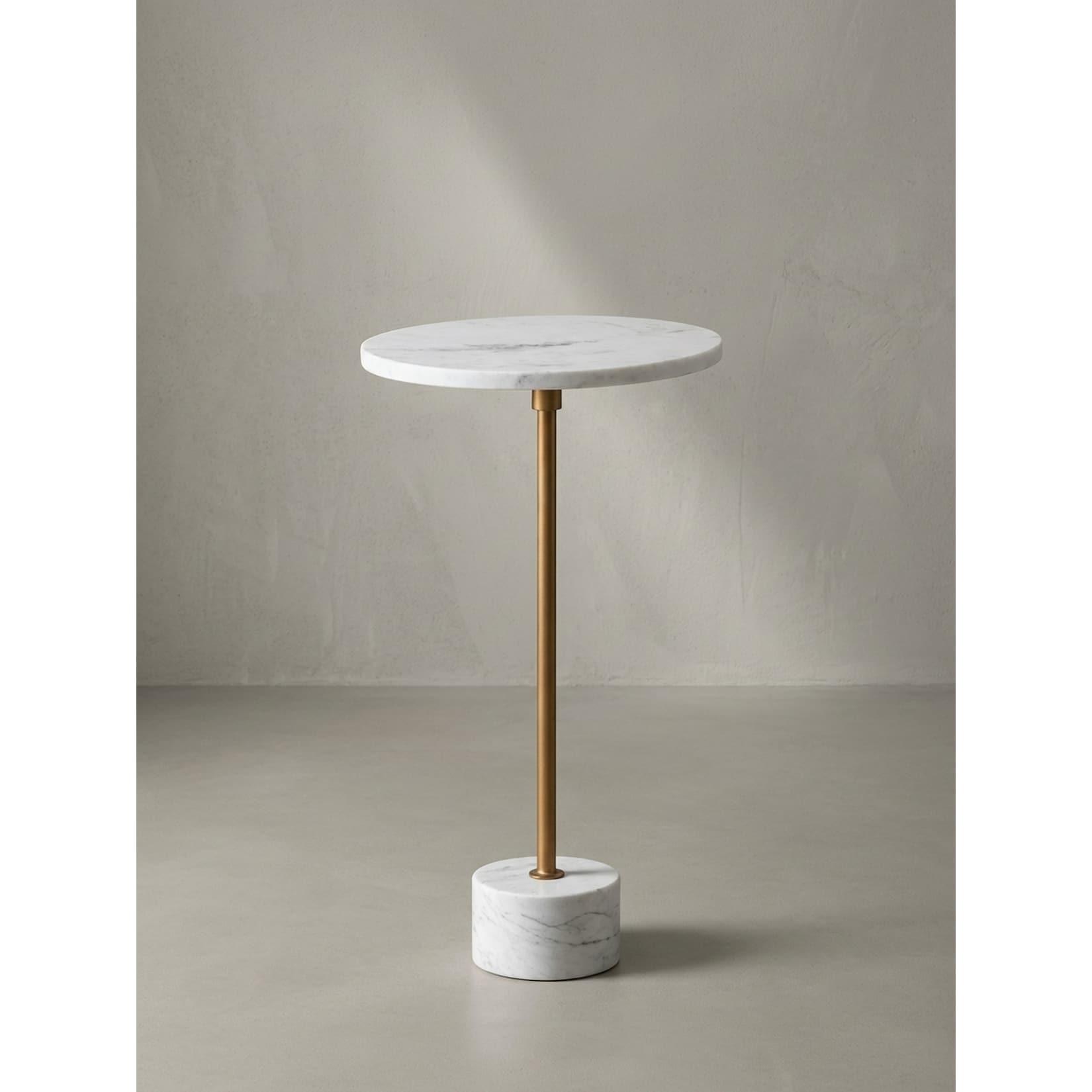 Beistelltisch – Rund Echter Marmor Weiß Gold 30x30x55,5 cm