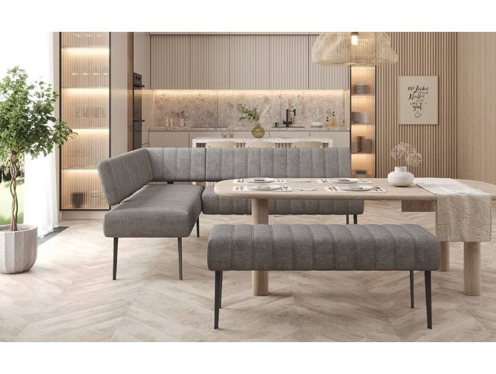 Essbank-Set Montero aus robustem Stoff mit Metallbeinen - Stoff - Grau - Rechts - Luxusbetten24