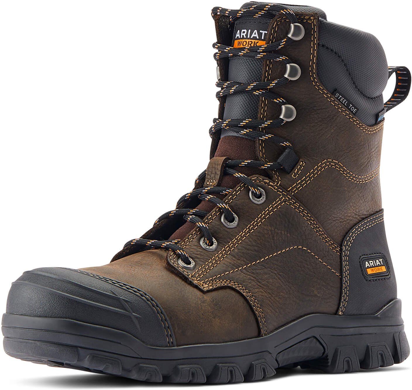 Men's Treadfast 8 Waterproof Steel Toe Work Boots in Dark Brown D / Medium by Ariat