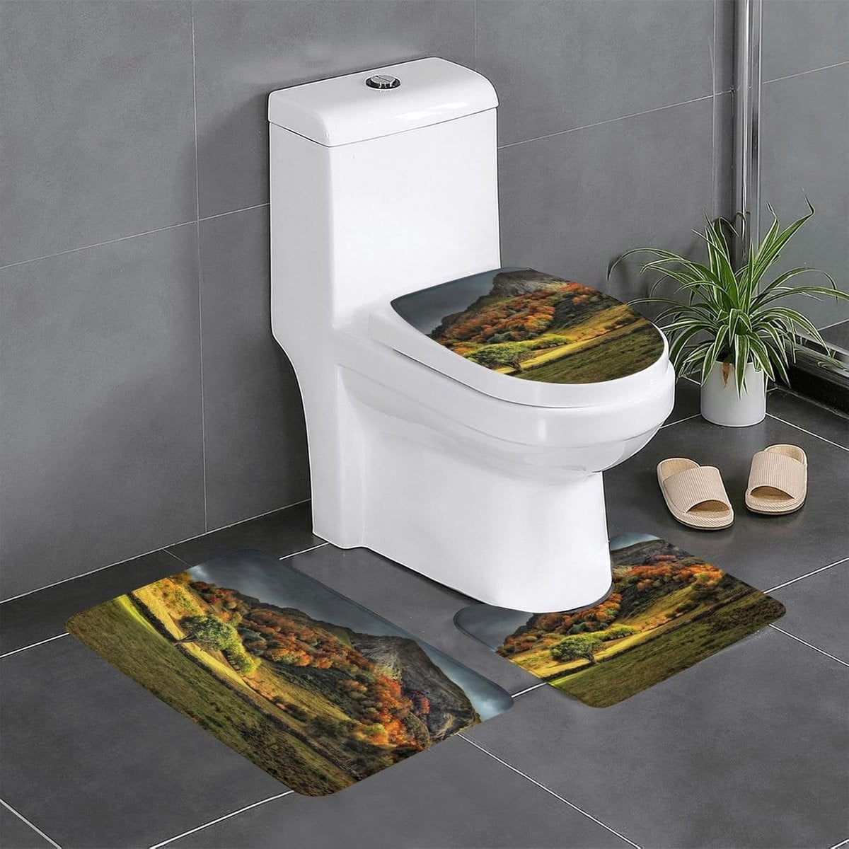 3-delige witte badmat set met antislip onderkant voor de badkamer