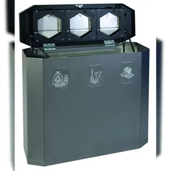 Sixco Recycling-Station-3fach, 3 x 45 Liter, eisenglimmer, mit Klappen aus Edelstahl