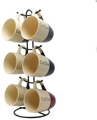 Elama Coffee House 6-Piece 12 oz. Mug Set with Stand, Assorted Colors