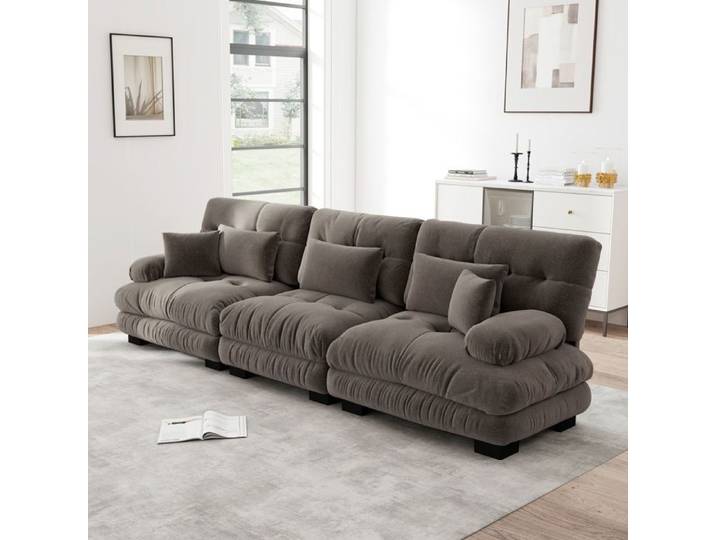 Canapé d'angle - SOGEU - Canapé d'angle modulaire - Assise profonde - Chenille marron - Convertible réversible