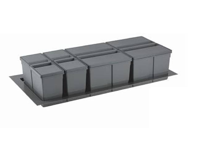 Mülltrennsystem 9 XL für 100 cm Schublade - Einbau-Mülleimer mit 4 Fächern (2x 9 L, 2x 20 L), Abfalleimer Küche Unterschrank, Einbaumülleimer Küche, Mülltonne, Abfall & Recycling, Anthrazit