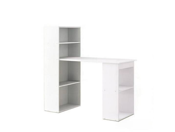Gisaae Schreibtisch mit integriertem Bücherregal 120 x 55 x 120 cm, Weiß, 120x120x55 cm, Büromöbel, Schreibtische, Schreibtische