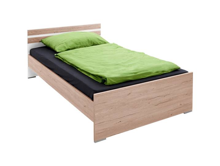 Mid.you Bett, Weiss, Eichefarben, Holzwerkstoff, 120x200 cm, Schlafzimmer, Bett, Einzelbetten