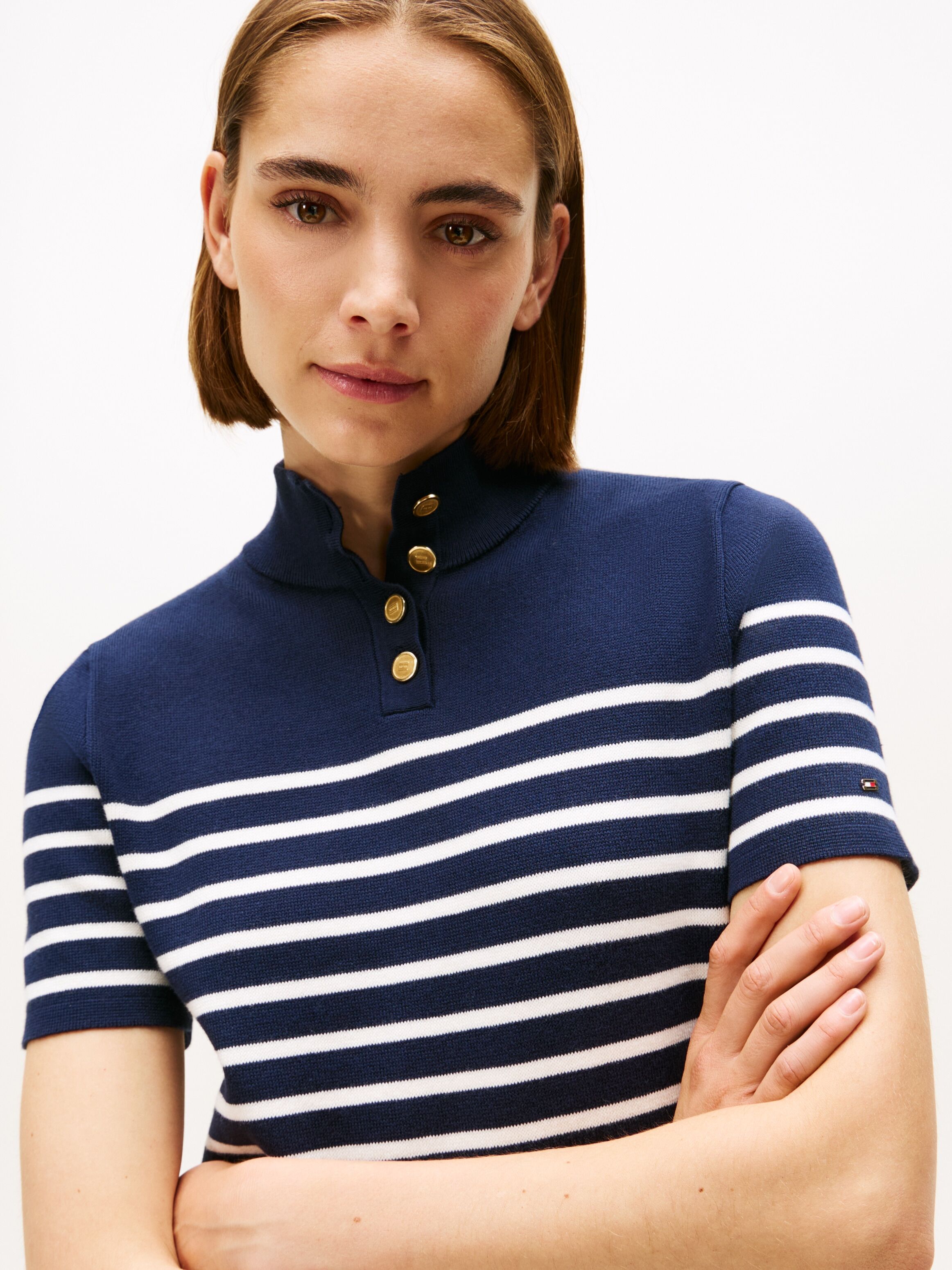 Jerseykleid TOMMY HILFIGER "CO JERSEY MID GG SHIFT S/S DRESS", Damen, Gr. S (36), N-Gr, Kurzarm, Jersey, weiss (placed thin weiß stp sweaters), Jersey, Obermaterial: 85% Baumwolle, 15% Polyamid, gestreift, Kleider Jerseykleid placed thin weiß stp sweaters