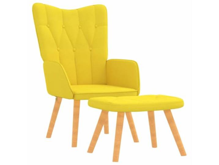 Fußhocker Senf gepolstert mit Holzbeinen Modernes Design, 7 Knöpfe, Schwamm, Stahlrahmen, 110 kg, für Wohnzimmer, elegante Erholung