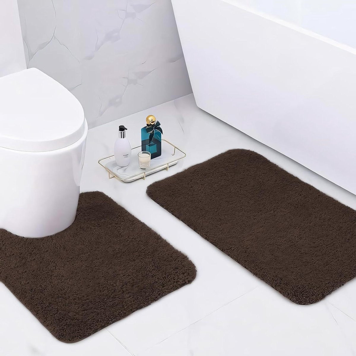 Microvezel Badmat Koffie - Set van 2 Badkamerkleden - 50x80 cm en 50x50 cm