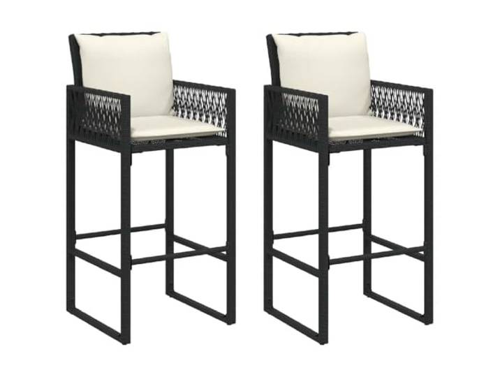 Makastle Garten-Barhocker mit Kissen 2 STK. Schwarz PE-Rattan