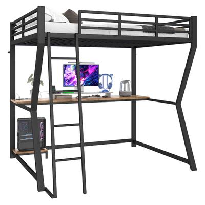 STILVORA Hochbett 140x200 Metall MDF LED-Schreibtisch Computerablage USB Steckdose Arbeitsfläche Stauraum Multifunktion Schwarz