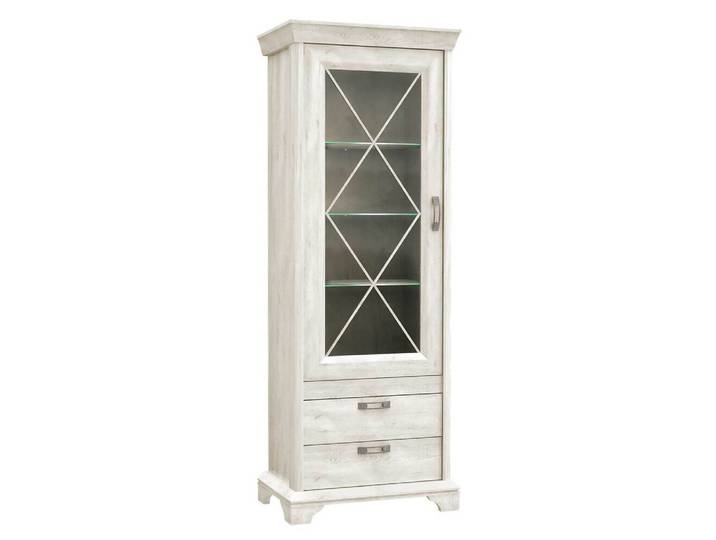 Vitrine 1 porte vitree avec eclairage Kashmir Lasuré Blanc - Basika