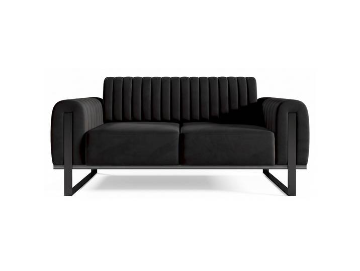 Zweisitziges Sofa Parissa, schwarzer Samt, schwarze Beine