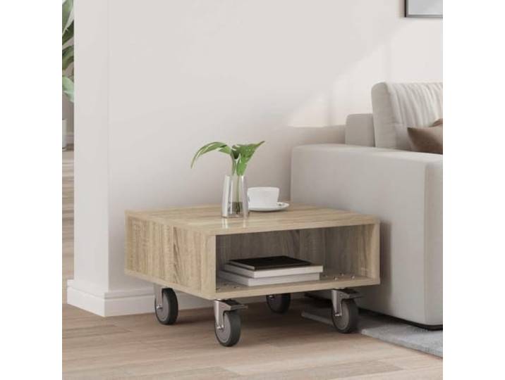 Beistelltisch mit Rollen Sonoma-Eiche 50,5 x 50 x 30 cm Holzwerkstoff Zwei arretierbare Rollen, rechteckige Form, vielseitig nutzbar, pflegeleichte Oberfläche, modernes Design