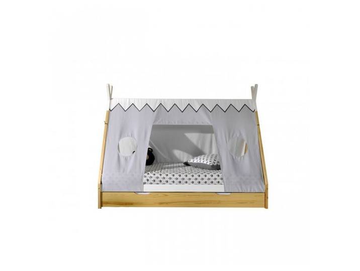 Lit tipi tiroir et toile de tente - VIPACK - Beige - Pin massif