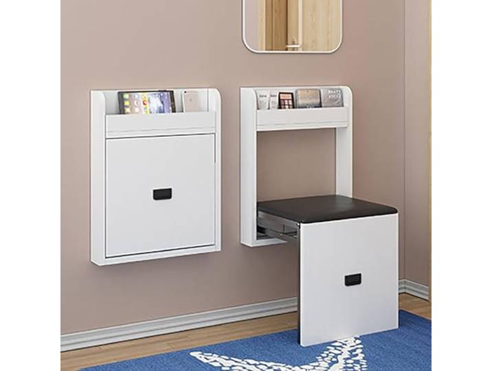 ZIHESY Wandklappstuhl Unsichtbarer Hocker zur Wandmontage Wandhocker, Unsichtbarer Schuhwechselhocker Aus Holz, Einziehbar Zusammenklappbar Tragkraft: 330 Kg für Flur(White)