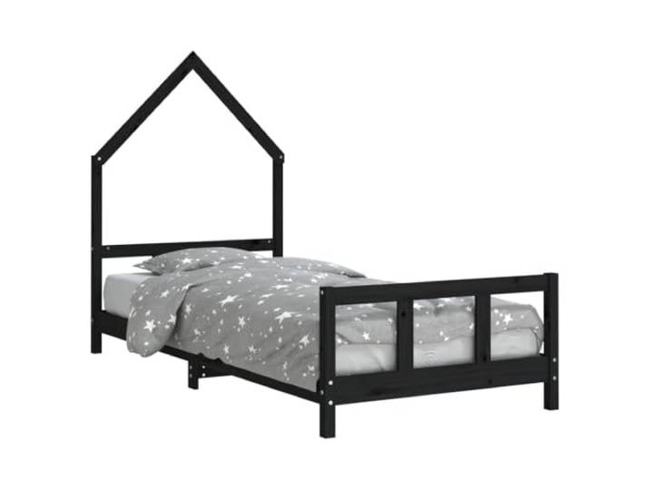 FDSAQOPT Schwarz 90x190 cm Massivholz Kiefer Massives Kiefernholz,gerade Maserung,Astlöcher,rustikaler Look,Holzlatten,Hausbett-Design,niedrige Höhe,leichtes Ein- und