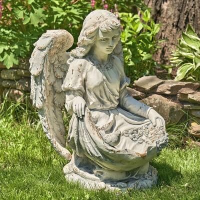 Zaer Ltd "24""T Sitting Angel Child Statue With Birds"