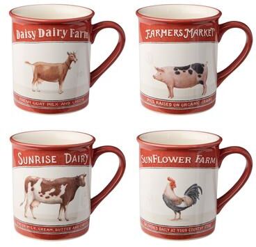 Certified International Vintage Farm Mugs 16 oz., 4 Assorted Designs, Set of 4