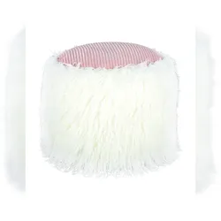 Kayoom Fellpouf Bobtail 125 Weiß / Rosa
