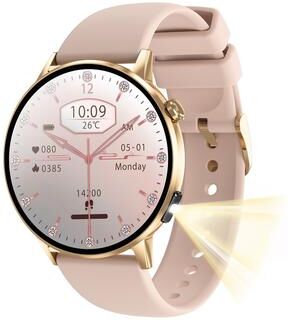 Daily Deals Depot Newest Women AMOLED Screen Bluetooth Call Smart Watch, Heart Rate Monitor, Multifunctional Flashlight, Voice Assistant pink