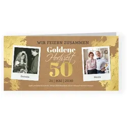 Einladungskarte Goldene Hochzeit: Blattgold mit Fotos in Gold