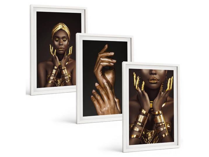 Tulup Bilder SET 3er Set - 40x60 cm Weißer Rahmen - Porträts afrikanischer Frauen, Kunststoff, Rechteckig, 40x60 cm, Fotografie, Bilder & Rahmen, Bilder