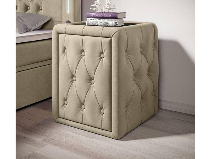Designer Nachttisch Josy in Samt - Beige - Luxusbetten24