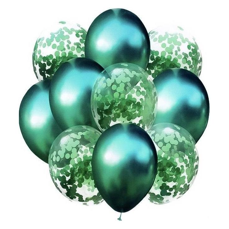 Metallic-grüne Luftballons und Konfetti, 10 Stück (10x) (47594506)