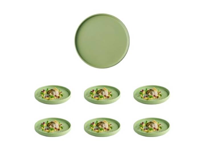 APS 19117 Assiette THE GRID - Porcelaine sauge\, Ø 20 cm\, lot de 6