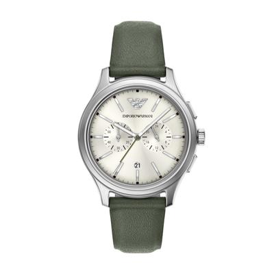 Chronograph EMPORIO ARMANI, grün, Armbanduhren, Herren, Chronograph, Quarzuhr, Armbanduhr, Lederarmband, analog, Tag, Stoppfunktion