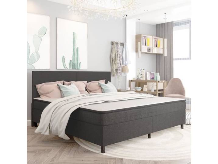 Lit - JILI - Sommier tapissier - Gris - 200 x 200 cm
