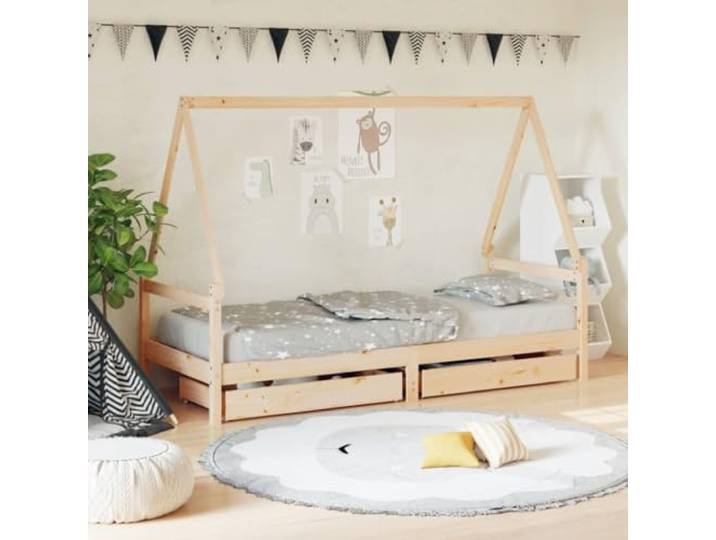 LPERTGFHU Hausbett 90x190 cm Kinderbett Kiefer Holz Einzelbett Braun Inklusive Schubladen, Abnehmbares Haus-Design, Stabile Holzlatten