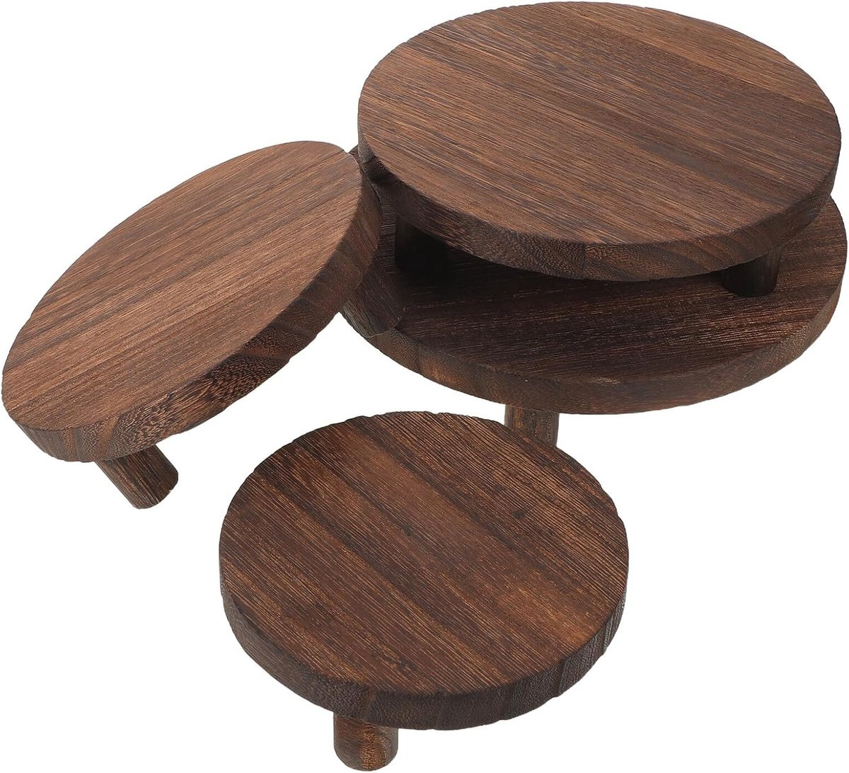 Houten Display Riser Ronde Sokkel Lichtbruin B: 15,5 cm, D: 15,5 cm, H: 5,5 cm