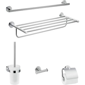 hansgrohe Badaccessoires-Set Logis Universal, 5-teilig, aus Metall, zur Wandmontage, silber