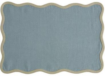Set of 4 Rue Scalloped Linen Placemats - Dusty Blue - Ballard Designs