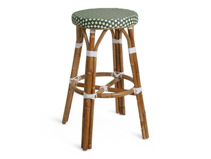 Tabouret de bar ELYSEE - Rotin - Tressage Vert et Blanc