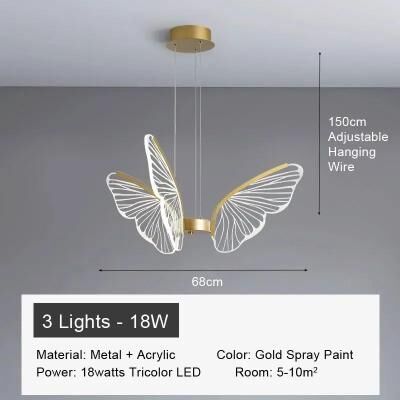 Inspire Select Modern Butterfly Acrylic LED Chandelier Minimalist Hanging Light For Living Room, Bedroom & Kitchen Island 3 Heads neutral Light