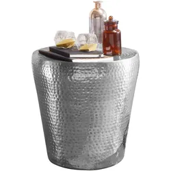 BEISTELLTISCH – rund, Aluminium Silber, Hammerschlag, orientalisch, 41x41x41 cm