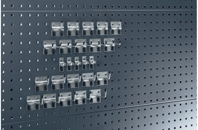 Assortiment de porte-outils 25-pcs. galvanisé p. panneaux perforés 15 crochets/5 ; Bott (14030101)