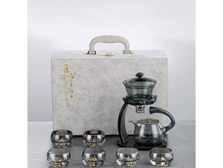 YoeEoay Lazy Tea Set, Magnetische Teekanne Teeservice Glas Semi Automatic Tea Set Chinesische Tee-Set-Geschenkbox Glas-Teekanne Mit Magnetischem Wasserfluss Geeignet für Büro/Zuhause(Durchscheinend)