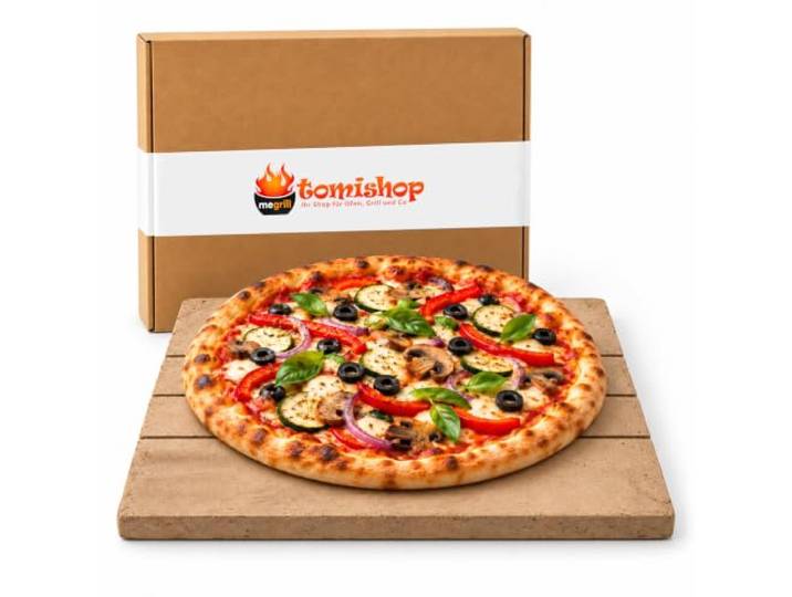 Tomishop Biscotto Pizzastein Terrakotta 39,5×34,5×3 cm Handgefertigter Terrakotta-Biscotto mit Anti-Wölbungs-Rillen, bis 500 °C, passend für EffeUno P234H, P134H, P134HA